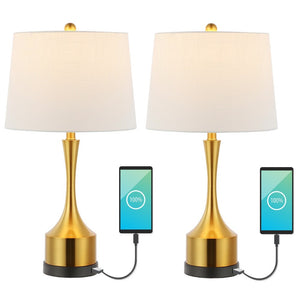 Colton 26" Classic French Country Iron LED Table Lamp with USB Charging Port, Brass Gold (Set of 2) by JONATHAN Y