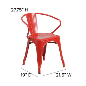 Commercial Grade Red Metal Indoor-Outdoor Chair with Arms