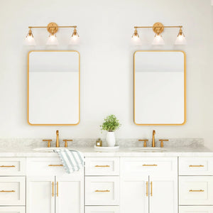 Coney Modern Glam 3-Light Gold Linear Bathroom Vanity Lights Frosted-glass Wall Sconces