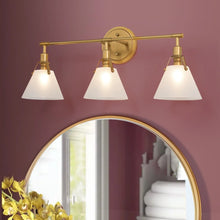 Coney Modern Glam 3-Light Gold Linear Bathroom Vanity Lights Frosted-glass Wall Sconces