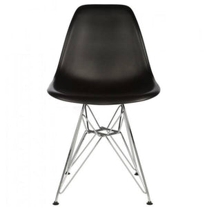 Contemporary Retro Molded Style Black Accent Plastic Dining Shell Chair with Steel Eiffel Legs (Set of 2)