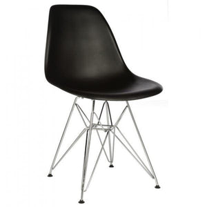 Contemporary Retro Molded Style Black Accent Plastic Dining Shell Chair with Steel Eiffel Legs (Set of 2)