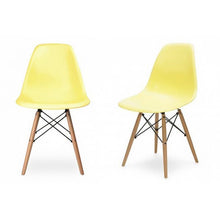 Contemporary Retro Molded Style Light Yellow Accent Plastic Dining Shell Chair with Wood Eiffel Legs