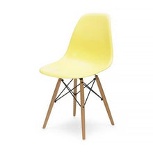 Contemporary Retro Molded Style Light Yellow Accent Plastic Dining Shell Chair with Wood Eiffel Legs