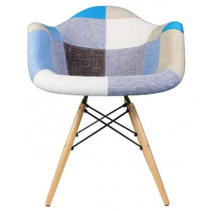 Woolen Fabric Dining Armchair with Wood Eiffel Legs