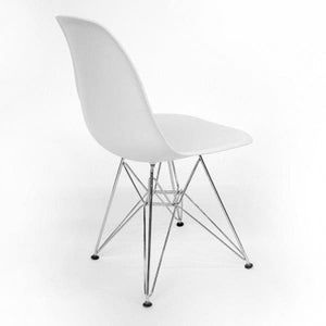 Contemporary Retro Molded White Accent Plastic Dining Shell Chairs with Steel Eiffel Legs (Set of 2)