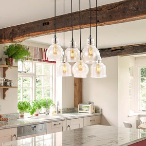 Cooper 18.88" 6-Light Bohemian Farmhouse Iron/Glass Cluster LED Pendant, Nickel/Champagne by JONATHAN Y