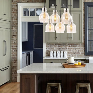 Cooper 18.88" 6-Light Bohemian Farmhouse Iron/Glass Cluster LED Pendant, Nickel/Champagne by JONATHAN Y