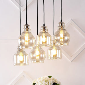 Cooper 18.88" 6-Light Bohemian Farmhouse Iron/Glass Cluster LED Pendant, Nickel/Champagne by JONATHAN Y