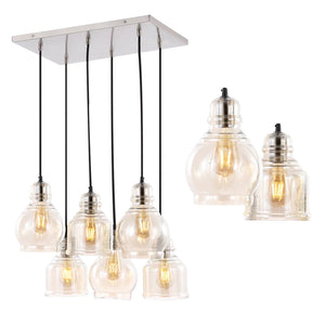 Cooper 18.88" 6-Light Bohemian Farmhouse Iron/Glass Cluster LED Pendant, Nickel/Champagne by JONATHAN Y