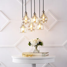 Cooper 18.88" 6-Light Bohemian Farmhouse Iron/Glass Cluster LED Pendant, Nickel/Champagne by JONATHAN Y