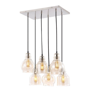 Cooper 18.88" 6-Light Bohemian Farmhouse Iron/Glass Cluster LED Pendant, Nickel/Champagne by JONATHAN Y