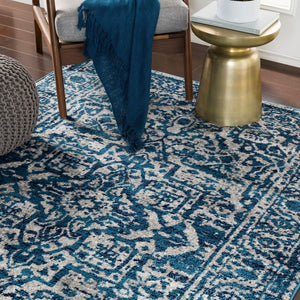 Distressed Persian Pattern Sky Blue Light Gray Soft Area Rug