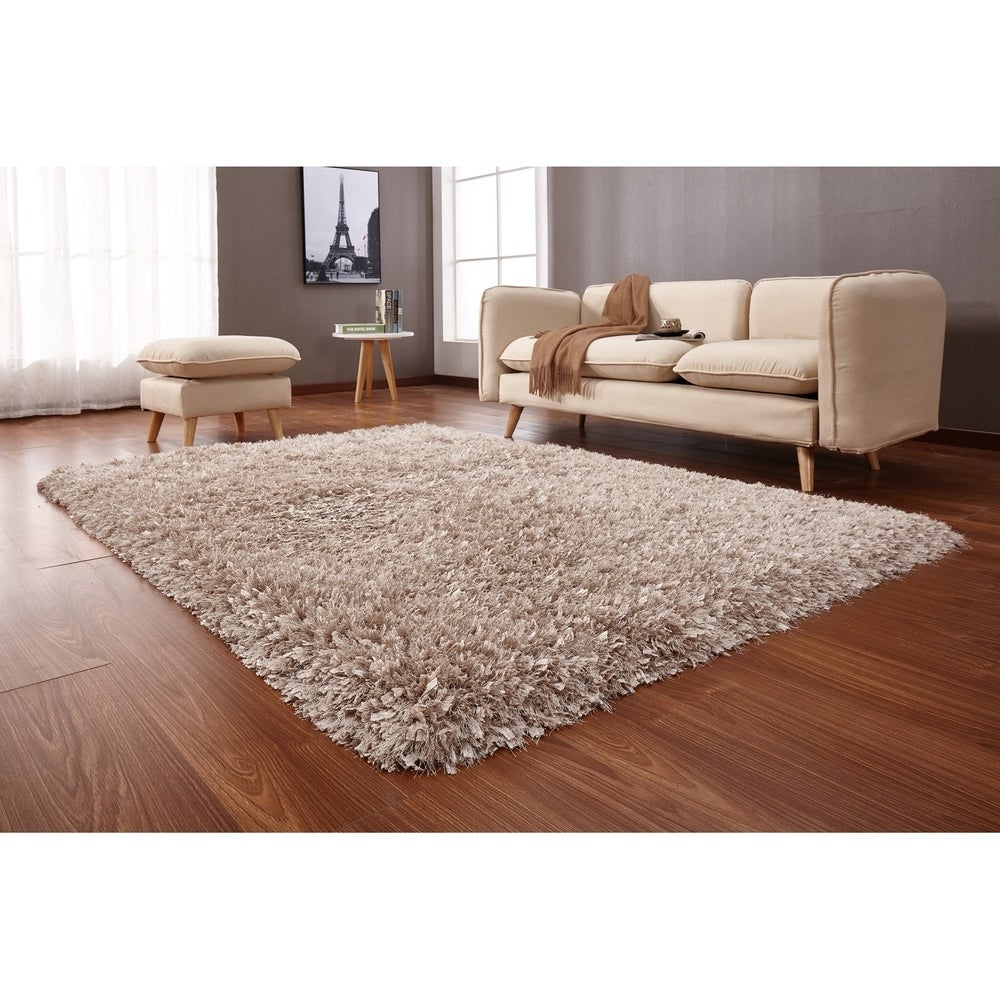 5 x 7 ft Shaggy Beige Soft Carpet Hand Tufted Area Rug Polyester