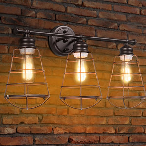 Costway 3-Light Vanity Light Metal Wire Cage Wall Sconce Bathroom - See Details