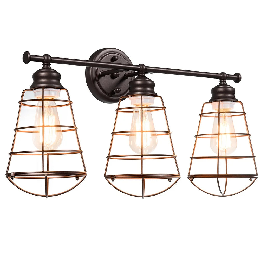 Costway 3-Light Vanity Light Metal Wire Cage Wall Sconce Bathroom - See Details