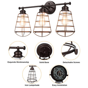 Costway 3-Light Vanity Light Metal Wire Cage Wall Sconce Bathroom - See Details