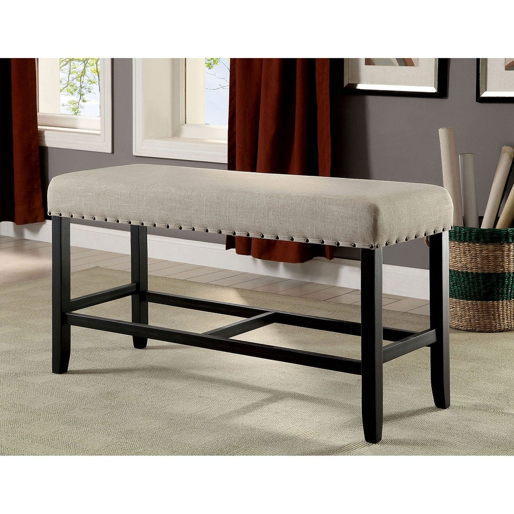 Counter Height Seating Bench in Antique Black and Beige