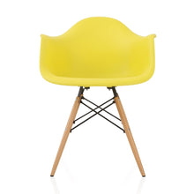 CozyBlock Nordic Light Yellow Molded Plastic Dining Arm Chair with Beech Wood Eiffel Legs