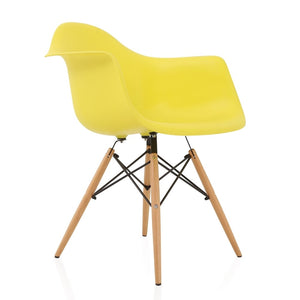 CozyBlock Nordic Light Yellow Molded Plastic Dining Arm Chair with Beech Wood Eiffel Legs