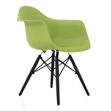 CozyBlock Scandinavian Green Molded Plastic Dining Arm Chair with Black Wood Eiffel Legs