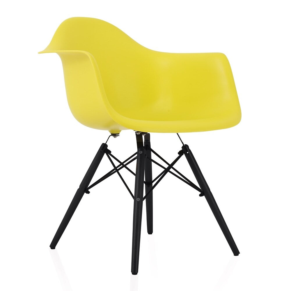 CozyBlock Scandinavian Light Yellow Molded Plastic Dining Arm Chair with Black Wood Eiffel Legs
