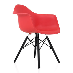 CozyBlock Scandinavian Red Molded Plastic Dining Arm Chair with Black Wood Eiffel Legs (Set of 2)