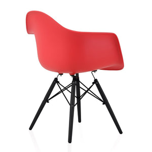 CozyBlock Scandinavian Red Molded Plastic Dining Arm Chair with Black Wood Eiffel Legs (Set of 2)