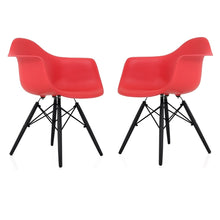 CozyBlock Scandinavian Red Molded Plastic Dining Arm Chair with Black Wood Eiffel Legs (Set of 2)