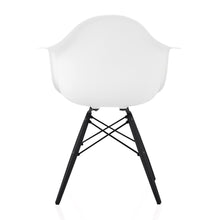 CozyBlock Scandinavian White Molded Plastic Dining Arm Chair with Black Wood Eiffel Legs