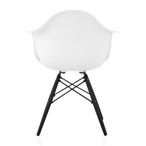 CozyBlock Scandinavian White Molded Plastic Dining Arm Chair with Black Wood Eiffel Legs