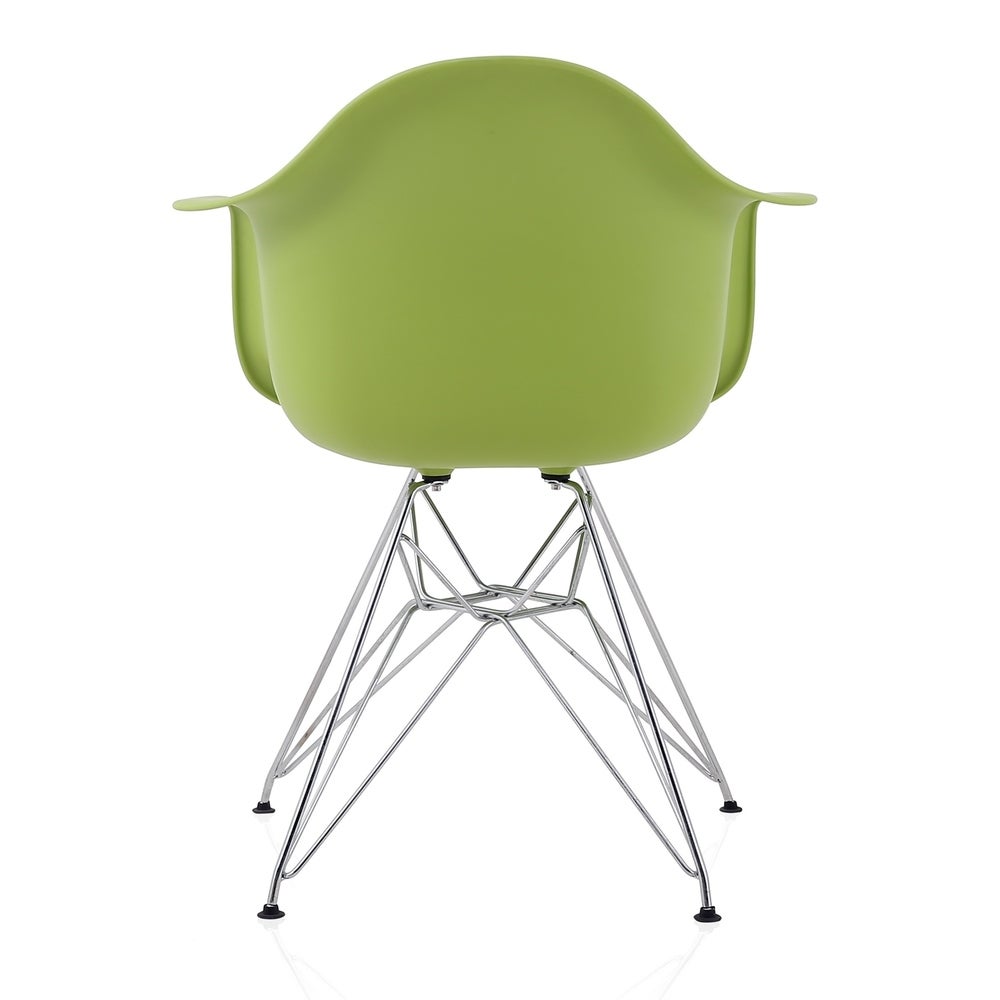CozyBlock Set of 2 Green Molded Plastic Dining Arm Chair with Steel Eiffel Legs