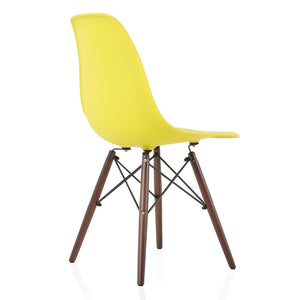 CozyBlock Set of 2 Molded Light Yellow Plastic Dining Shell Chair with Dark Walnut Wood Eiffel Legs