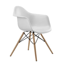 DHP Mid Century Modern Molded White Arm Chair with Wood Leg