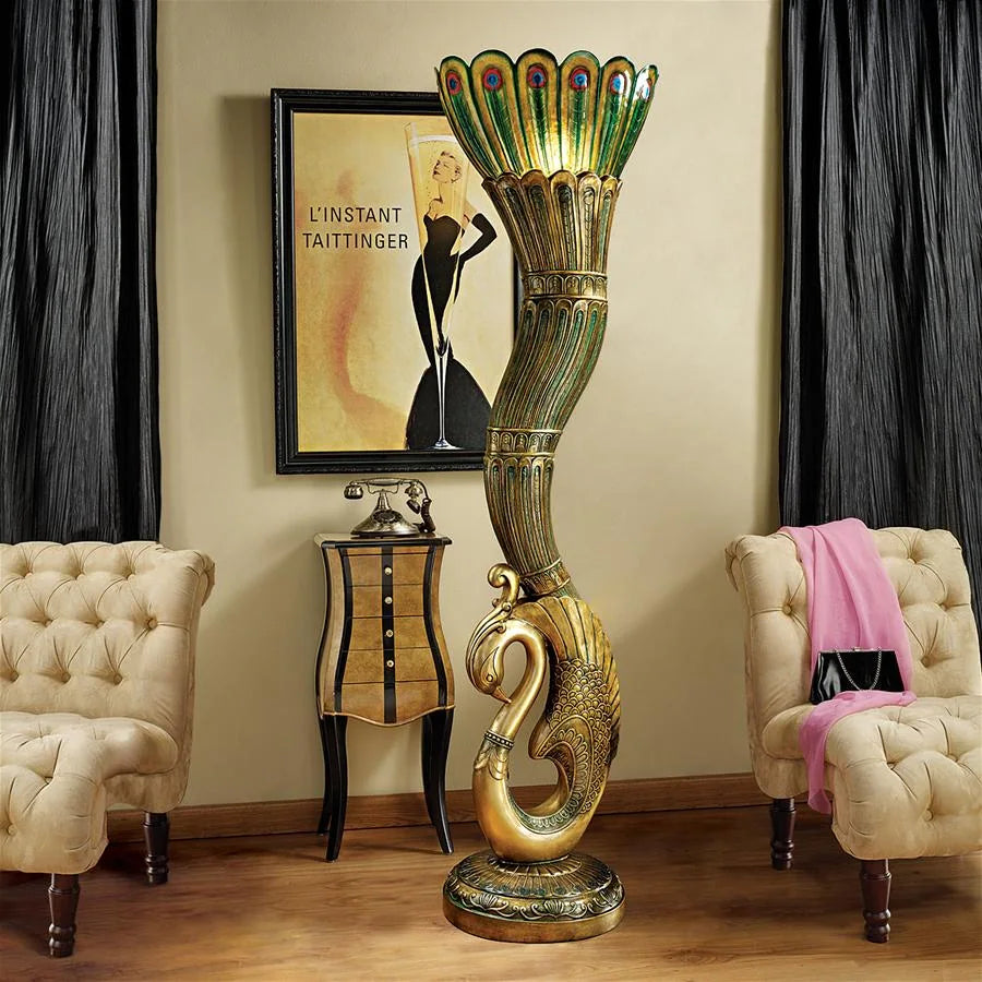 Design Toscano Art Deco Peacock Sculptural Floor Lamp