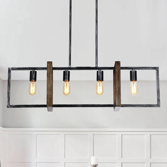 Distressed Black 4-Light Kitchen Island Chandelier Pendant Light