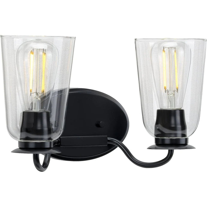 Durrell Collection 2-Light Matte Black Clear Glass Coastal Bath Vanity Light