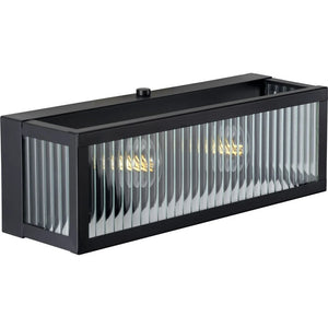 Dwyer Collection 2-Light Matte Black Clear Ribbed Glass Farmhouse Bath Vanity Light