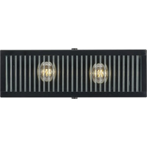 Dwyer Collection 2-Light Matte Black Clear Ribbed Glass Farmhouse Bath Vanity Light