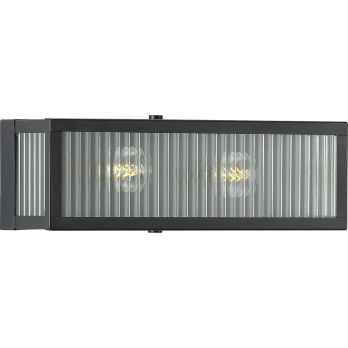 Dwyer Collection 2-Light Matte Black Clear Ribbed Glass Farmhouse Bath Vanity Light