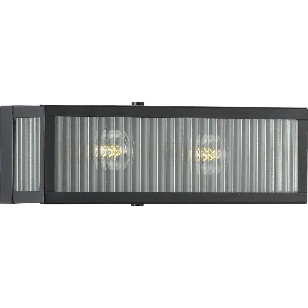 Dwyer Collection 2-Light Matte Black Clear Ribbed Glass Farmhouse Bath Vanity Light