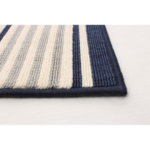 Indoor/ Outdoor Ivory Blue Nsvy Stripes Soft  Rug