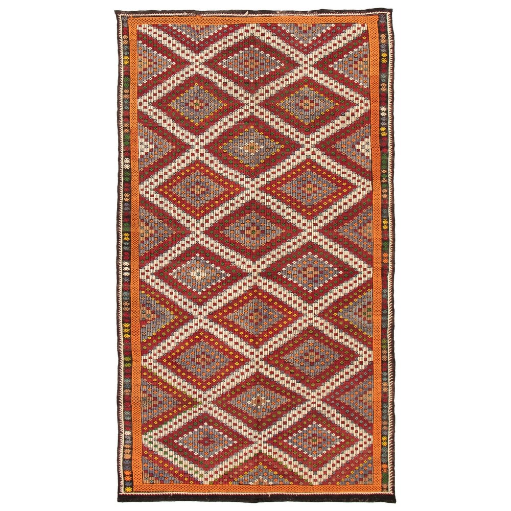 Flat-Weave Konya Dark Red Wool Tapestry Soft Kilim