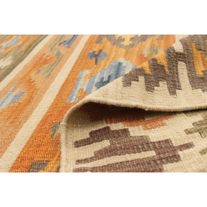 Flat-weave Anatolian Cream, Orange Wool Kilim