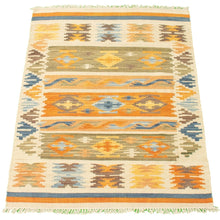 Flat-weave Anatolian Cream, Orange Wool Kilim