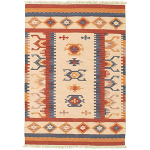 Flat-weave Anatolian Cream, Red Wool Kilim