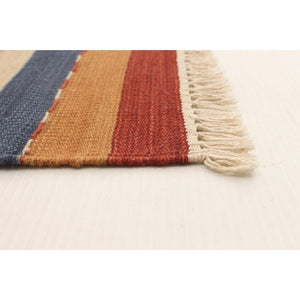 Flat-weave Anatolian Cream, Red Wool Kilim