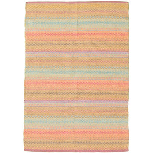 Flat-weave Bold and Colorful Pink, Gold Wool Kilim