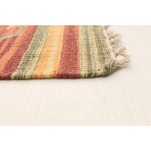 Flat-weave Bold and Colorful Red Wool Soft Kilim Area Rug