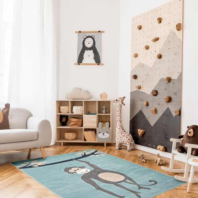 Aqua Animal Monkey Kids Transitional Soft Rug